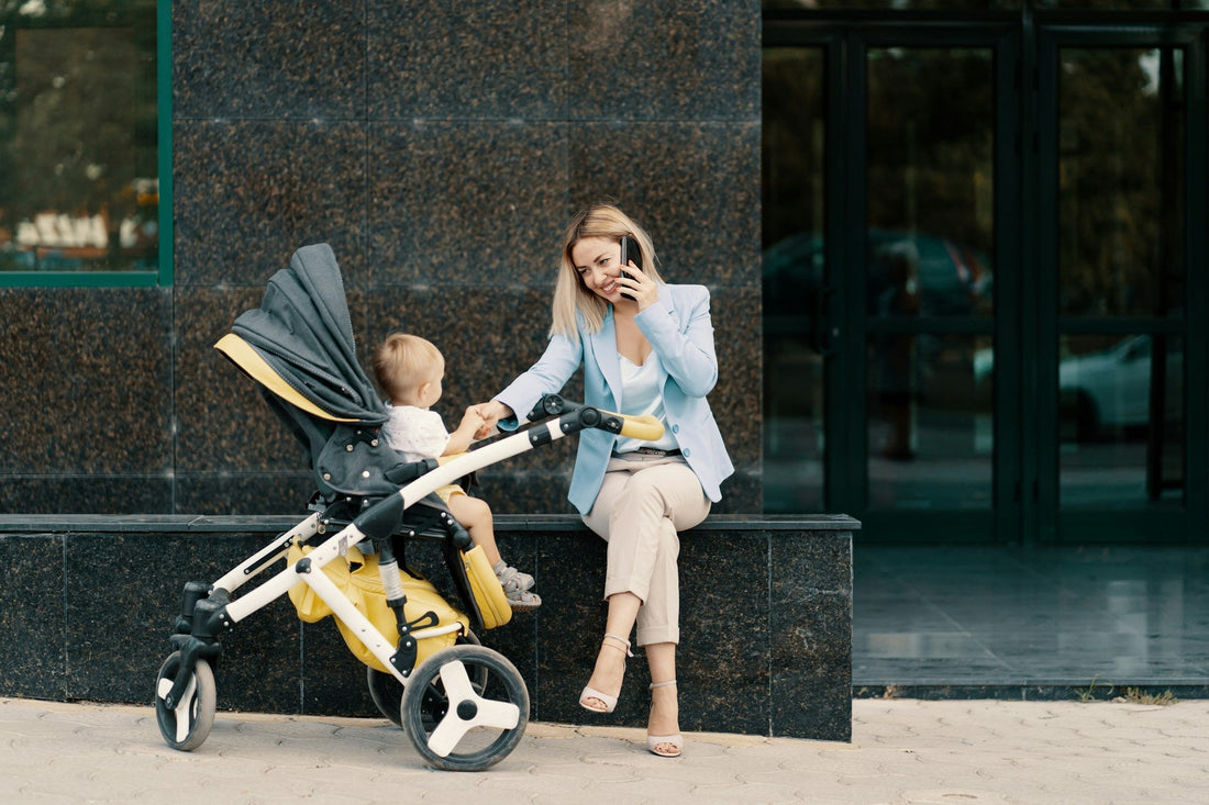 A mom with her baby on a stroller